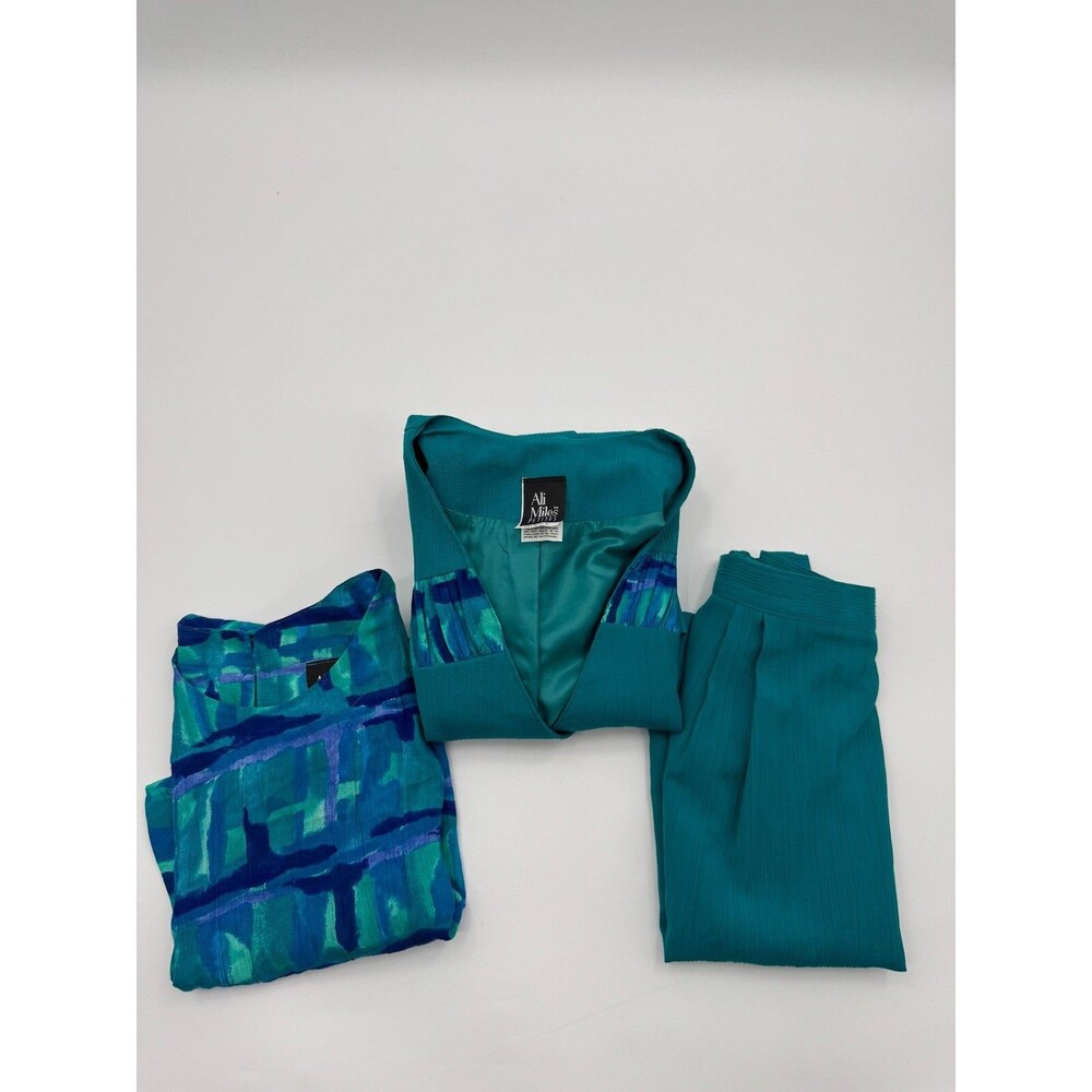 VTG Ali Miles Floral Top, Blazer & Skirt Set Women's 10 Green Hawaiian Tropical